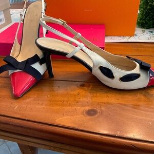 Kate Spade Red & Navy Sling Heels